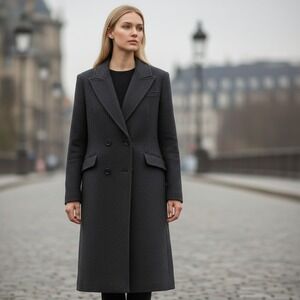 vtg Vintage KAREN Womens Wool Cashmere Long Coat Charcoal Double Breasted 44"